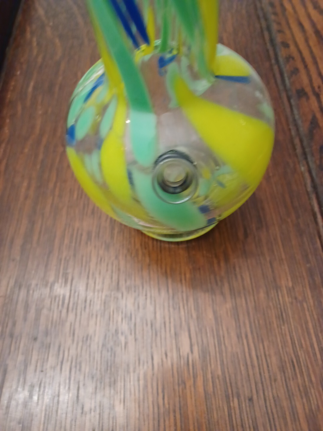 Water Bong Blown Glass Beautiful Pipe Yellow and Green , BLue Swirls