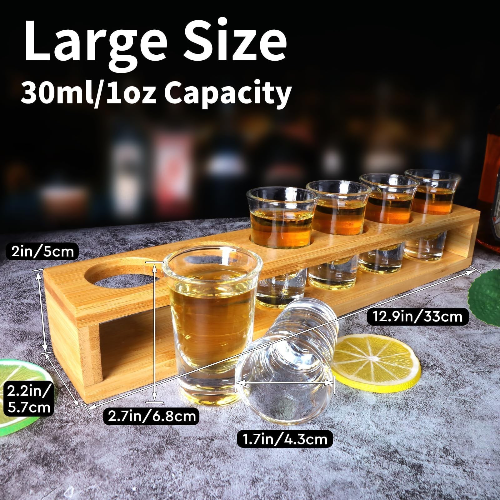 Shot Glasses Set of 6 Shot Glass Tray Holder 1oz/30ml Bulk Glass Shot Glasses…