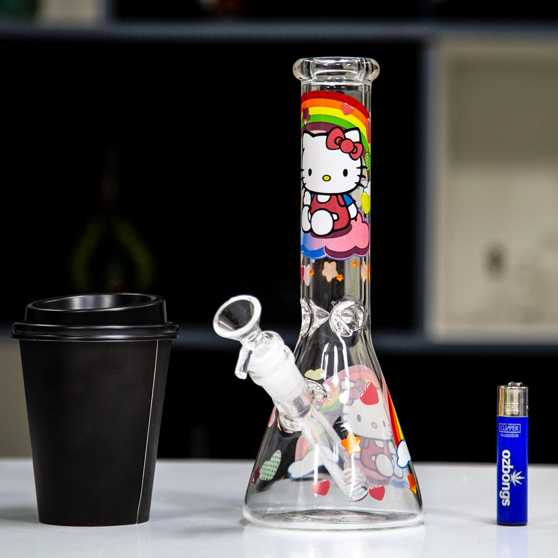 10&Prime; Cute Kitty Glass Bong Smoking Water Pipe Bubbler Girly Beaker W/Ice Catcher