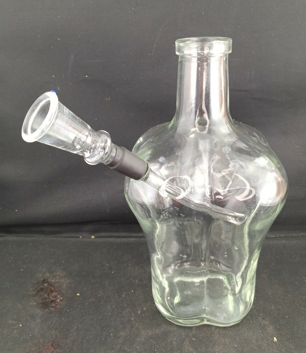 Glass Heart-Shaped Hand-Cut Bottle Bong W Genuine Blue Dot Bowl, OBO