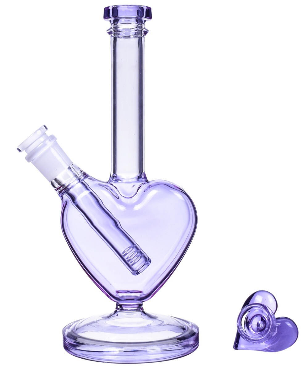 THICK Premium 9&Prime; Heart Bong Glass Water Pipe Bubbler Beaker LAVENDER Hookah*USA*