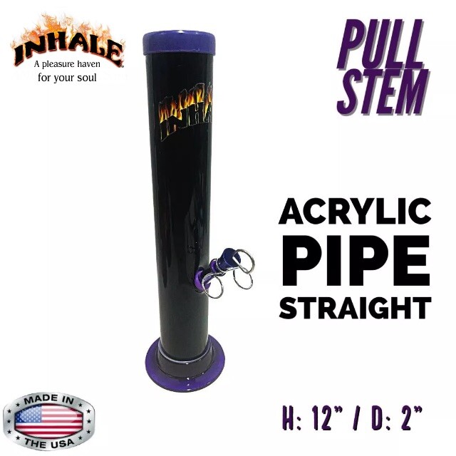 INHALE®️ 2×12&Prime; STRAIGHT ACRYLIC HOOKAH WATER PIPE PULL STEM MADE IN THE USA