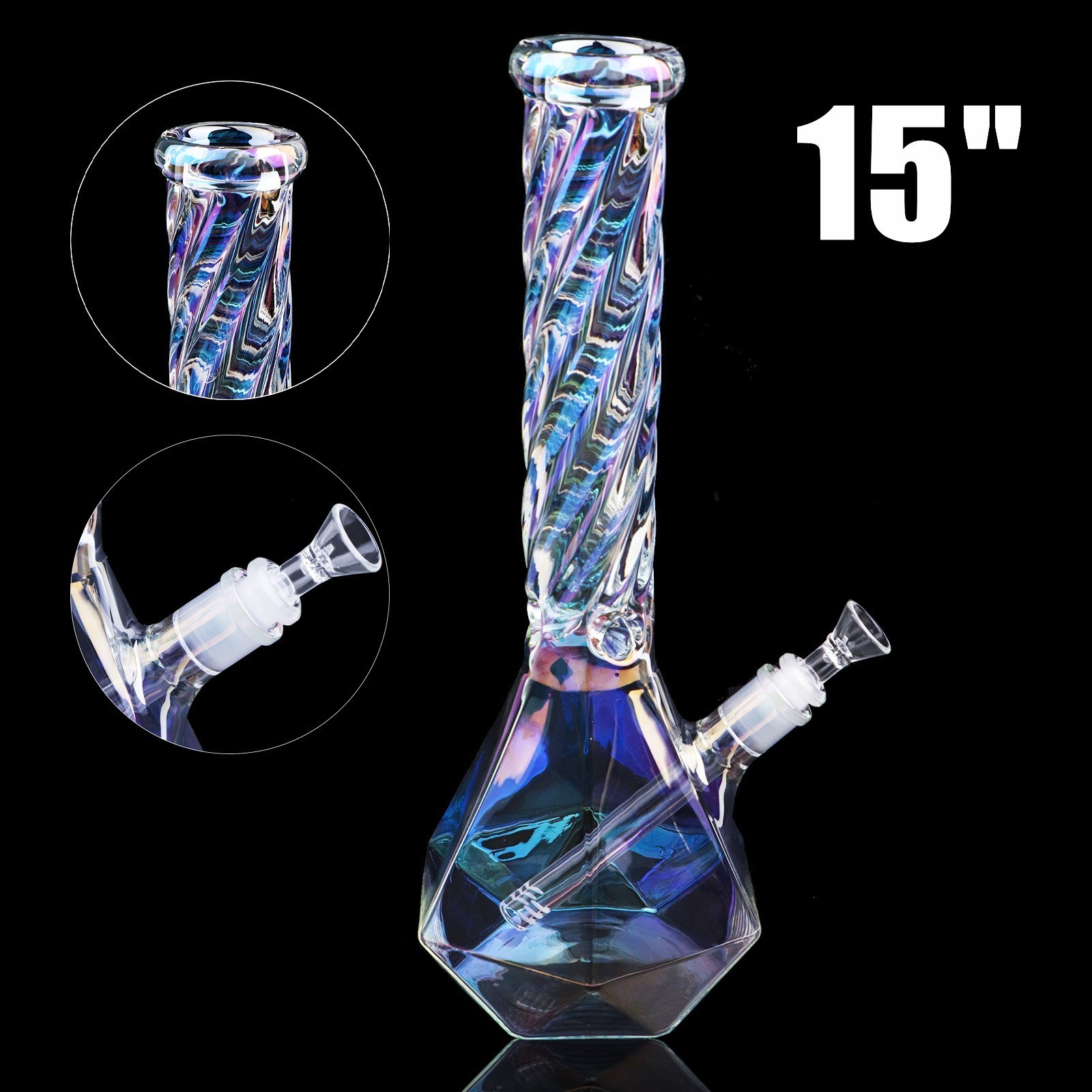 New 15&Prime; Iridescent Glass Bong Percolator Water Pipe Thick Smoking Hookah Beaker