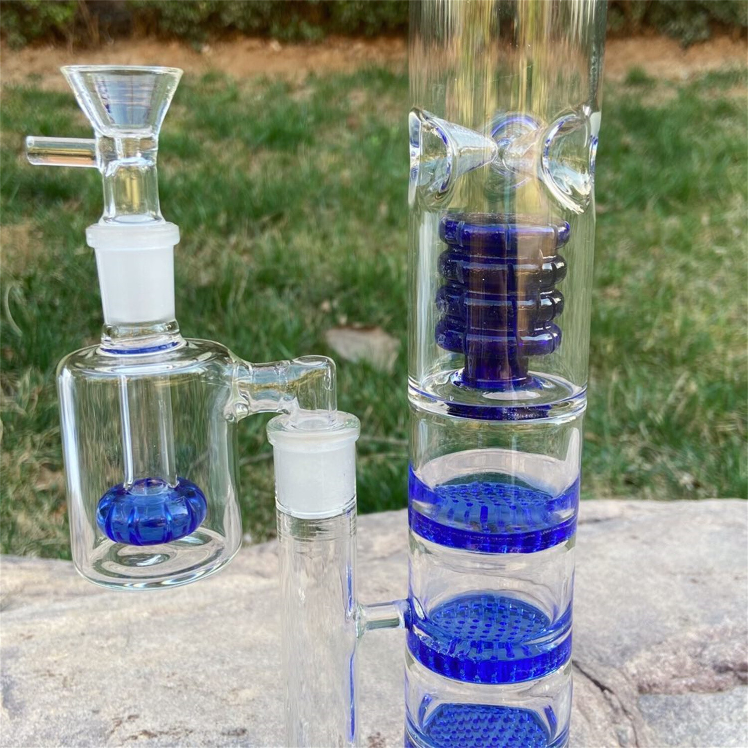 Blue 12.6 » Glass Honeycomb Filter Bong Smoking Hookah Water Pipe W/Ash Catcher