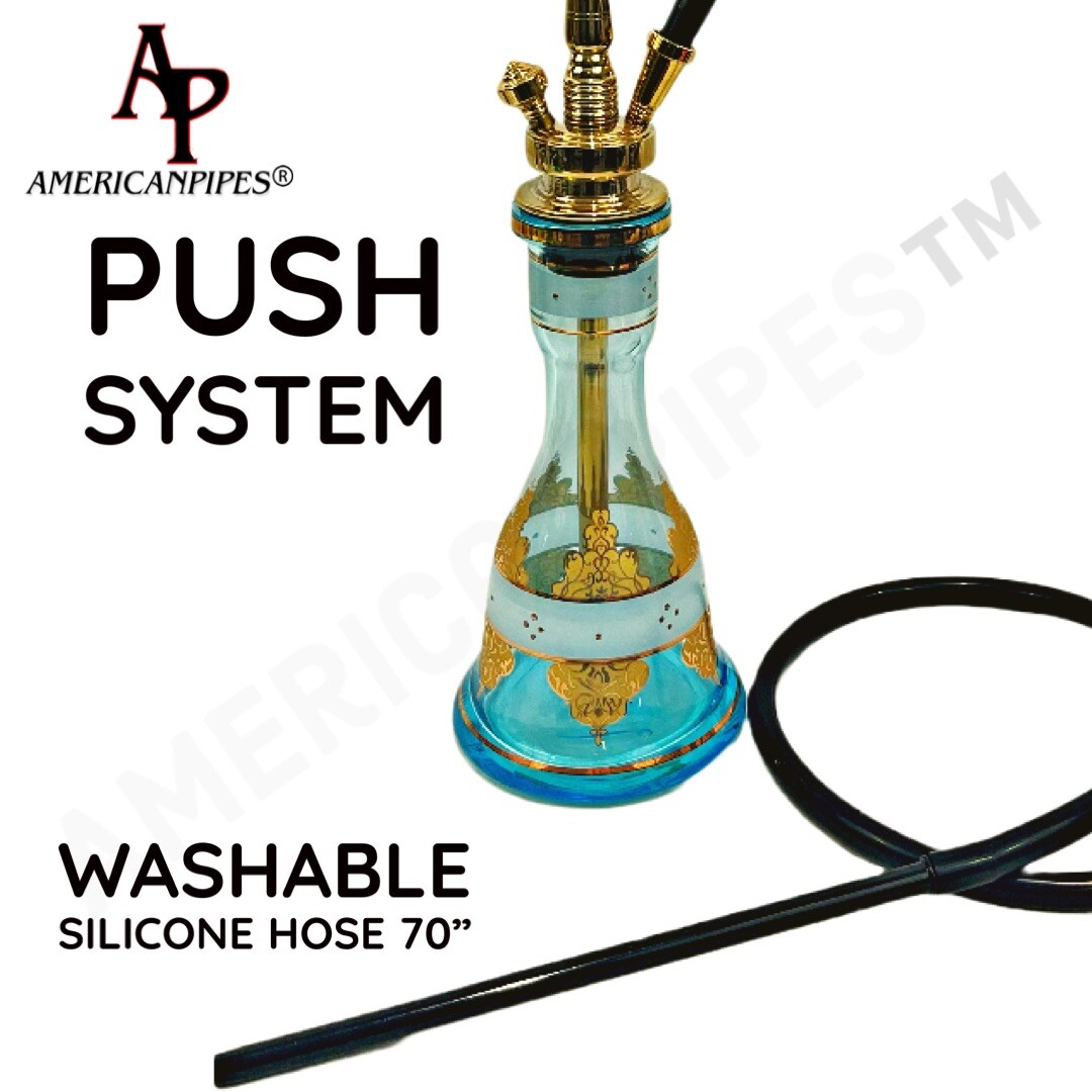 INHALE®️22” HOOKAH SOLID BRASS SHAFT, SILICONE HOSE, GLASS TRAY