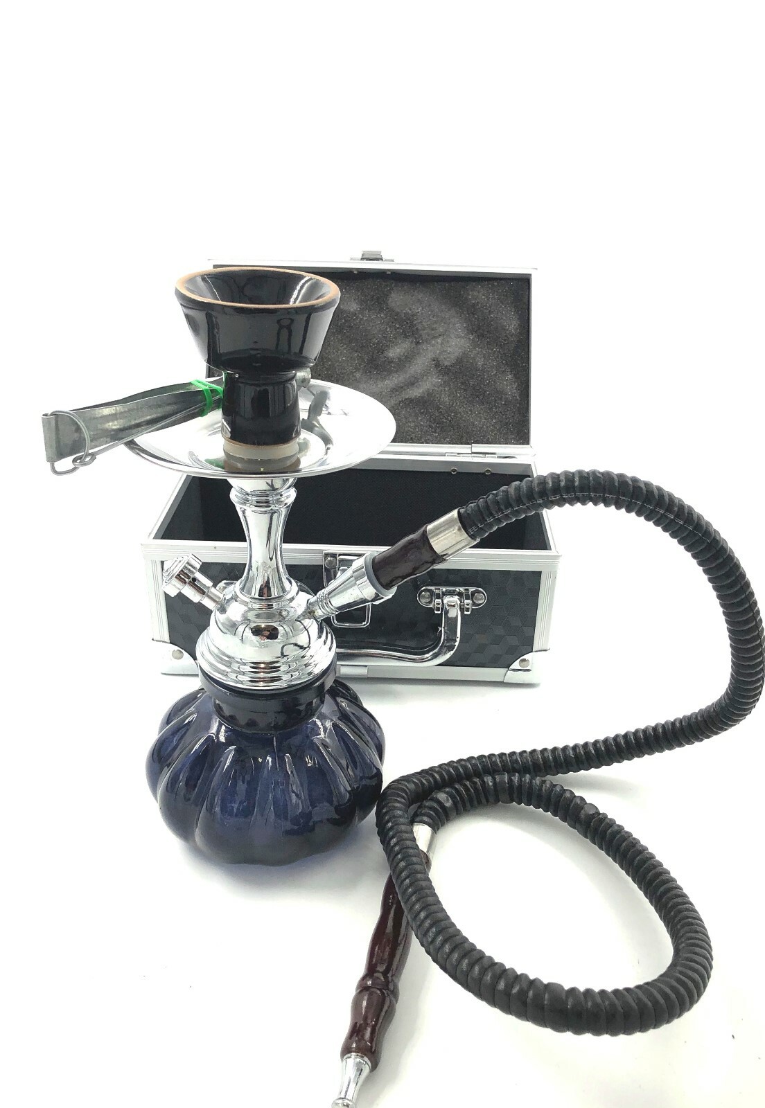 Hookah 1 Hose Smoking Nargila Glass Vase Water Pipe PROTECTIVE METAL TRAVEL CASE