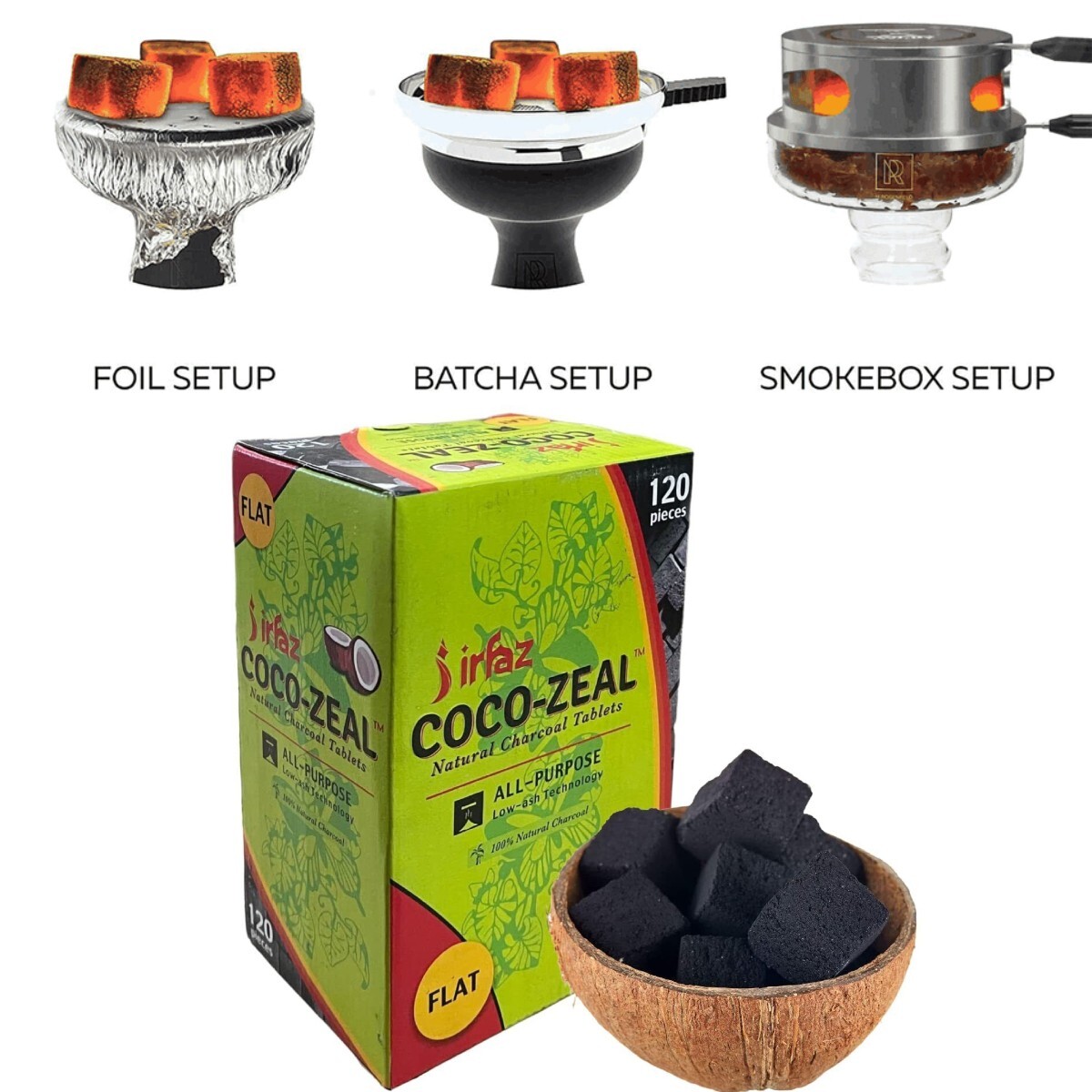 Afzal Coco-Zeal Coconut Charcoal 120 Cubes Natural Hookah Coal Shisha Shell 1 kg