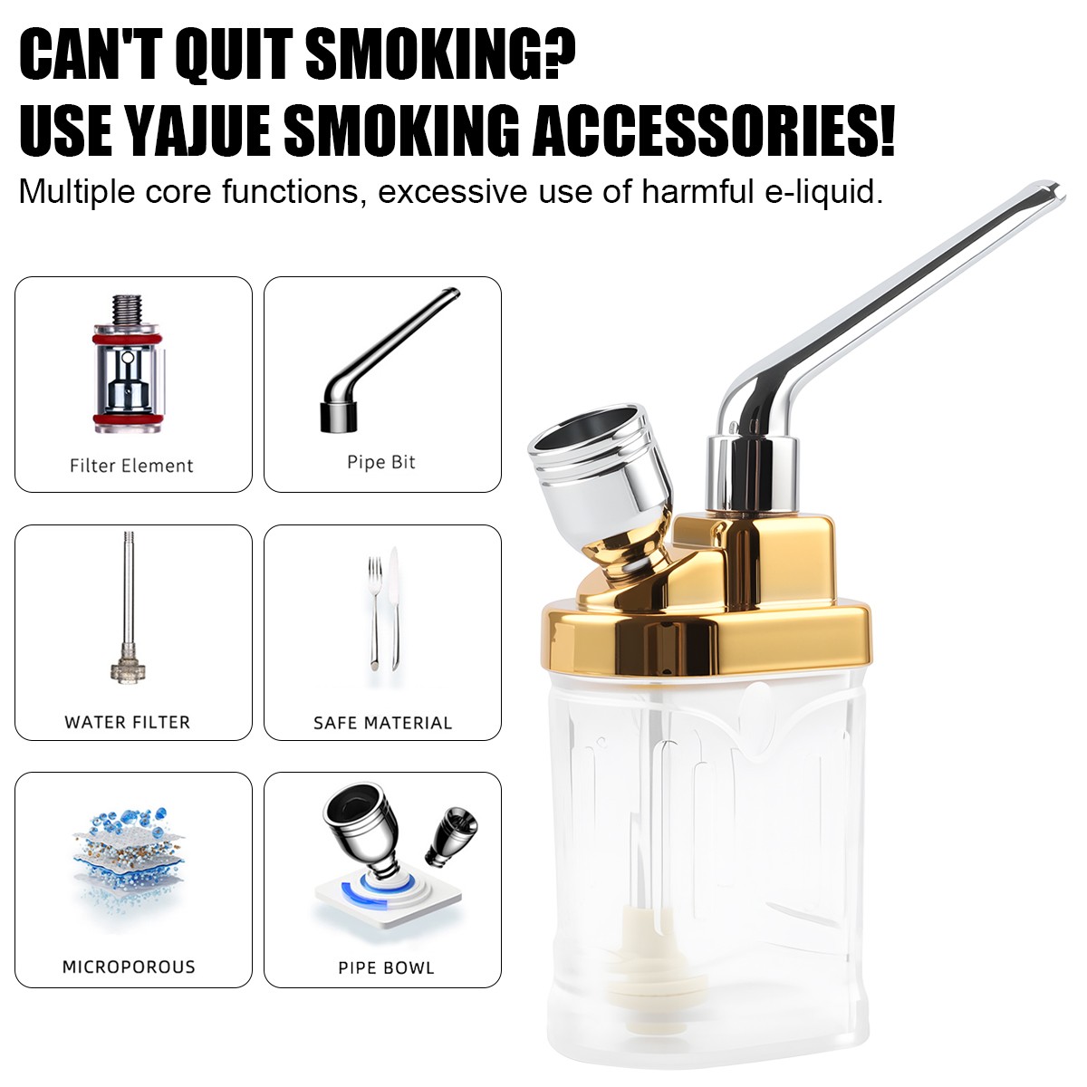 Compact Smoking Hookah w/ Filter Mouthpiece – Tar Removal for Cigarettes Tobacco