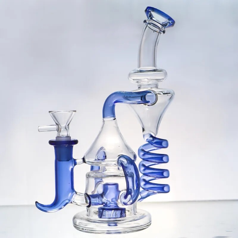 9&Prime; Glass Tornado Coil Recycler Water Bong Percolator Hookah Pipe w/Bowl USA Ship
