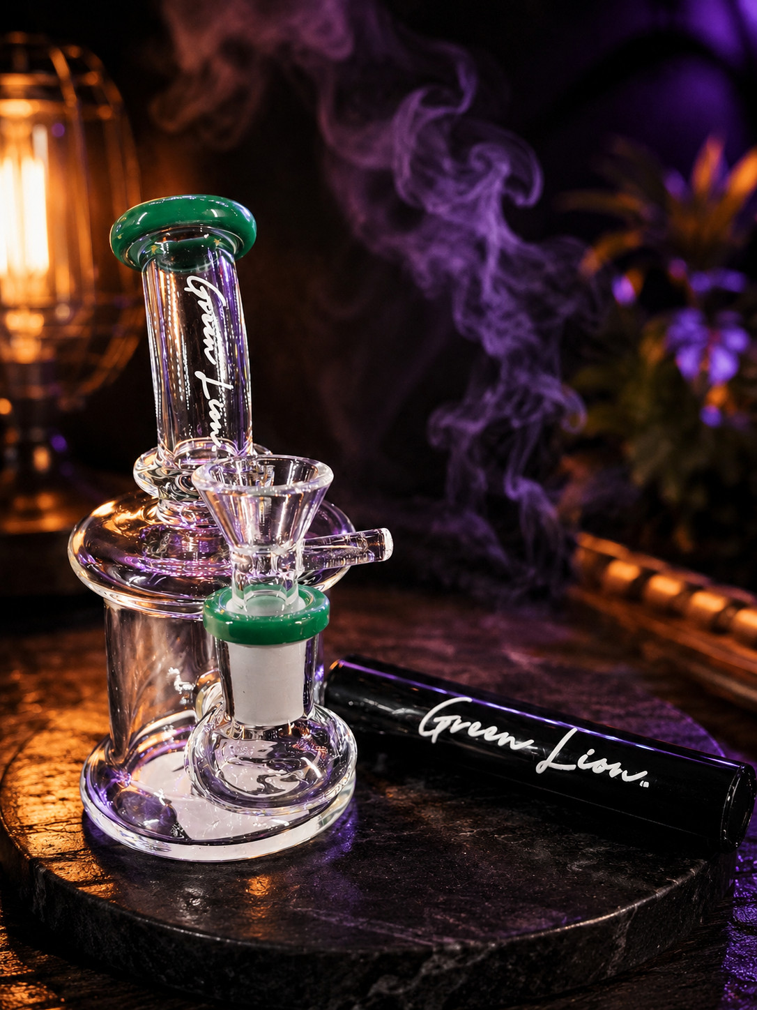 6&Prime; Green Mini Bong Glass Water Pipe w/ Free Smell Proof Storage Tube New