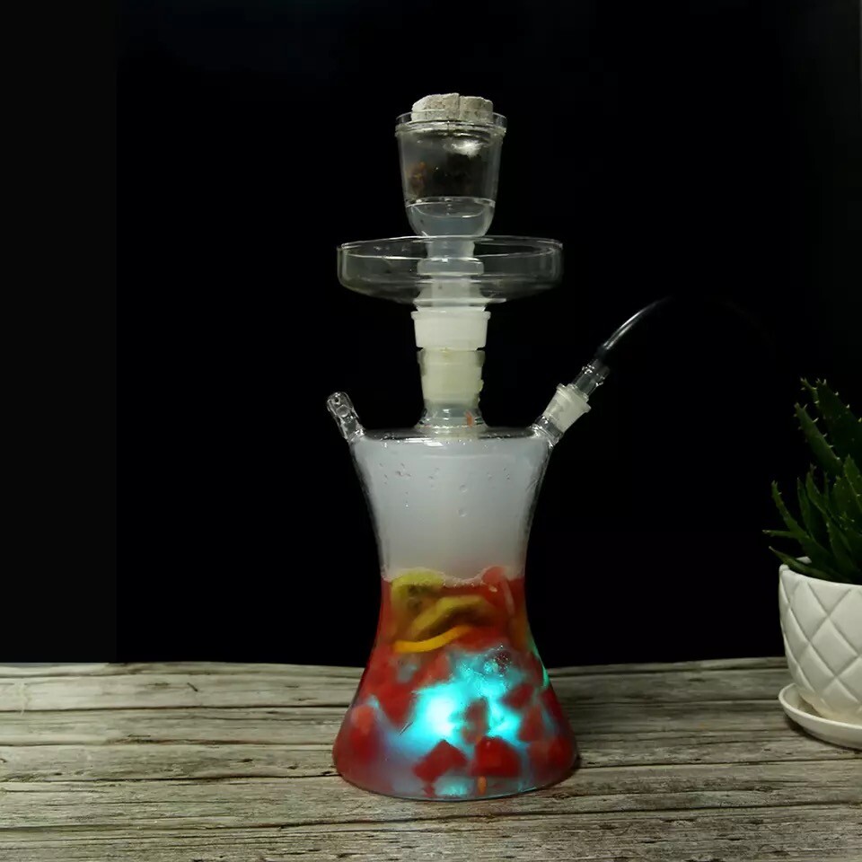 Fruit clear led art hookah glass shisha water with proof led light, remote
