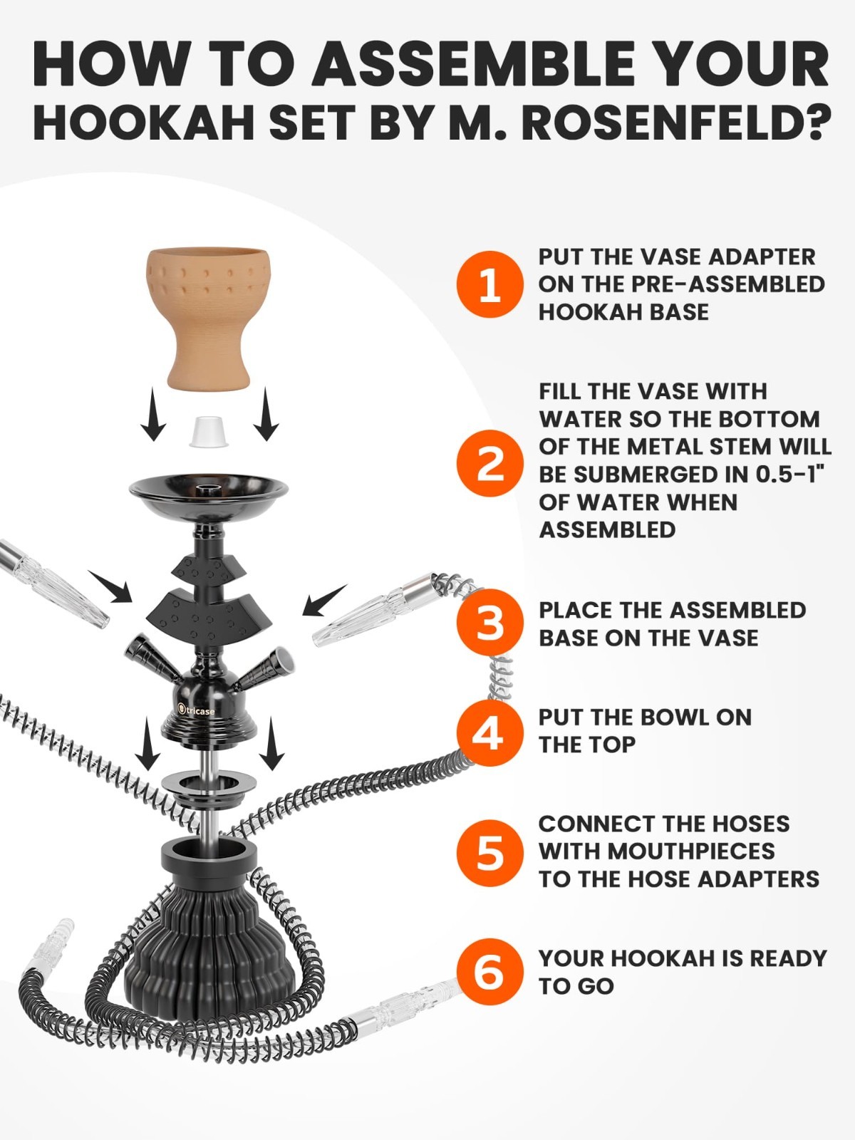 tricase Black Hookah Set 2 Hose Hookah – LilOne 12” Black Shisha Set