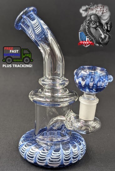 6.5&Prime; Inch Glass Hookah Water Pipe Bong Bent Neck Perc Blue Swirl