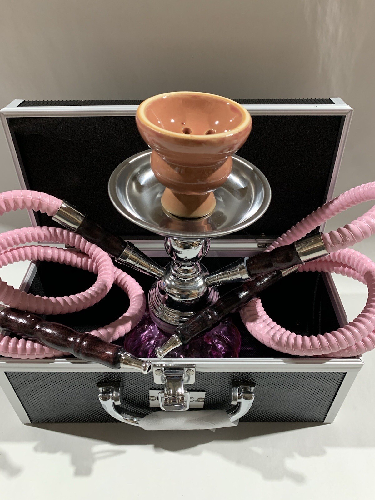 INHALE®️10 INCH 2 HOSE AVALANCHE SMALL PUMPKIN HOOKAH IN A HARD SUITCASE(PINK)