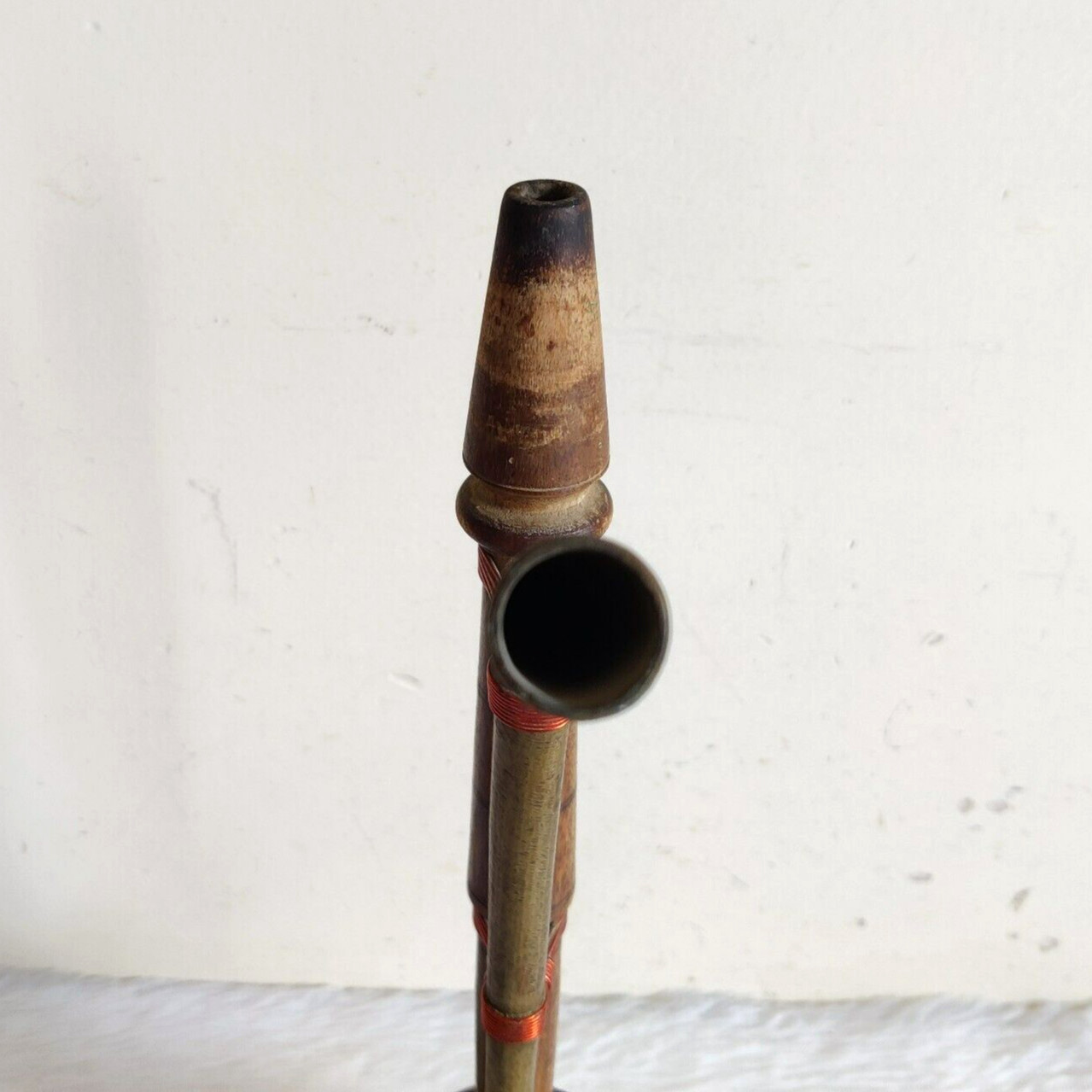 1920s Vintage Handcrafted Wooden Brass Pipe Traditional Hukkah Collectible WD909