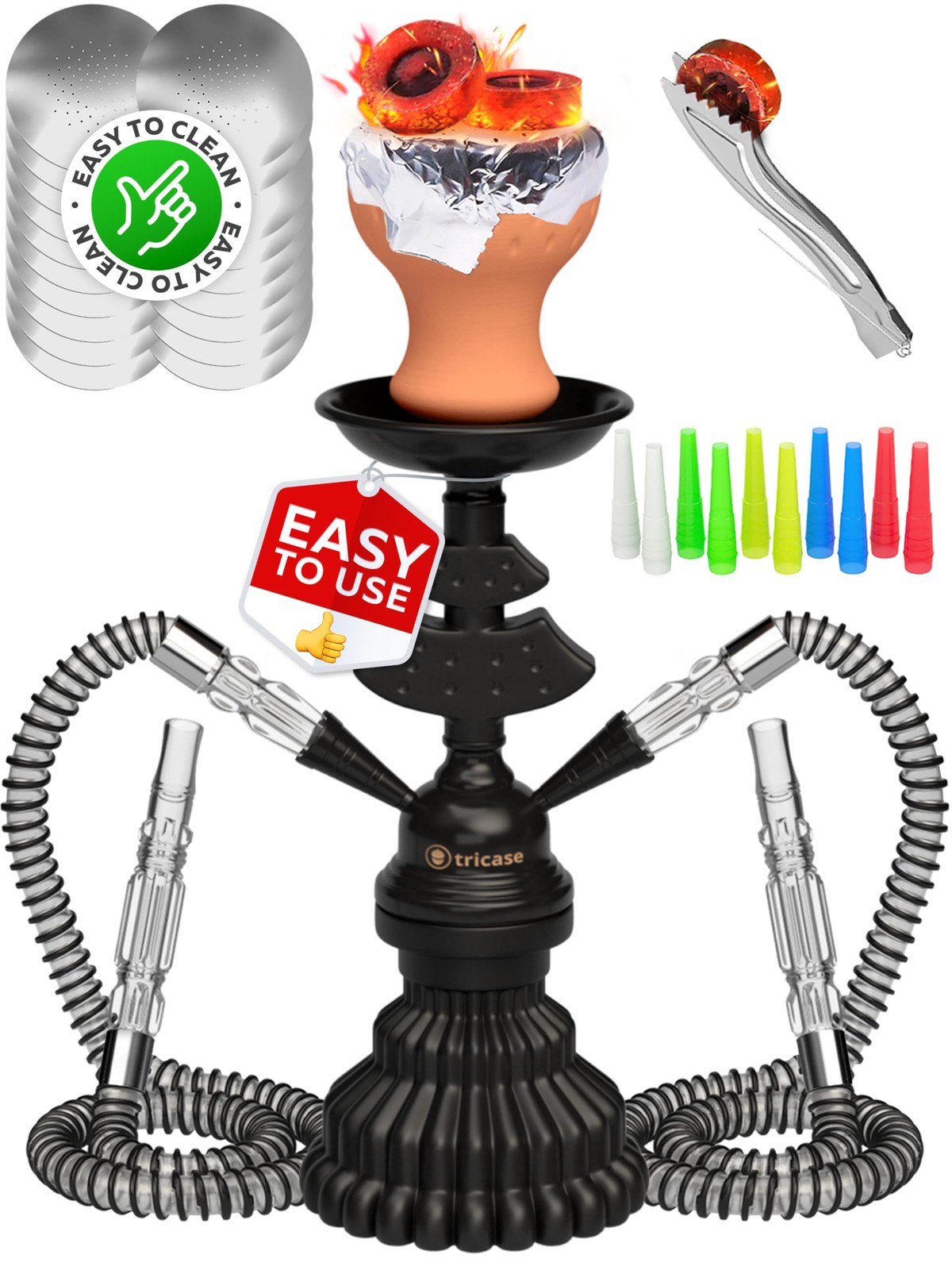 Portable Hookah set with everything – Black 1 Count (Pack of 1),