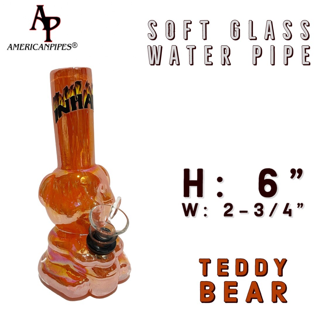 6” Teddy Bear Water Pipe/ Heavy Soft glass Pipes By INHALE & AmericanPipes