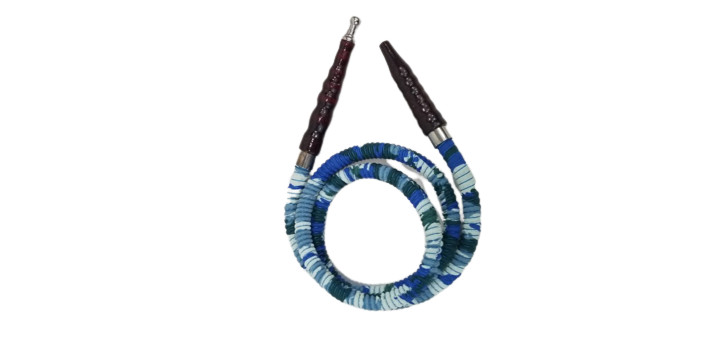 INHALE® 58&Prime; Long fabric Wrapped Wooden Handle Hookah Hose Navy blue camouflage