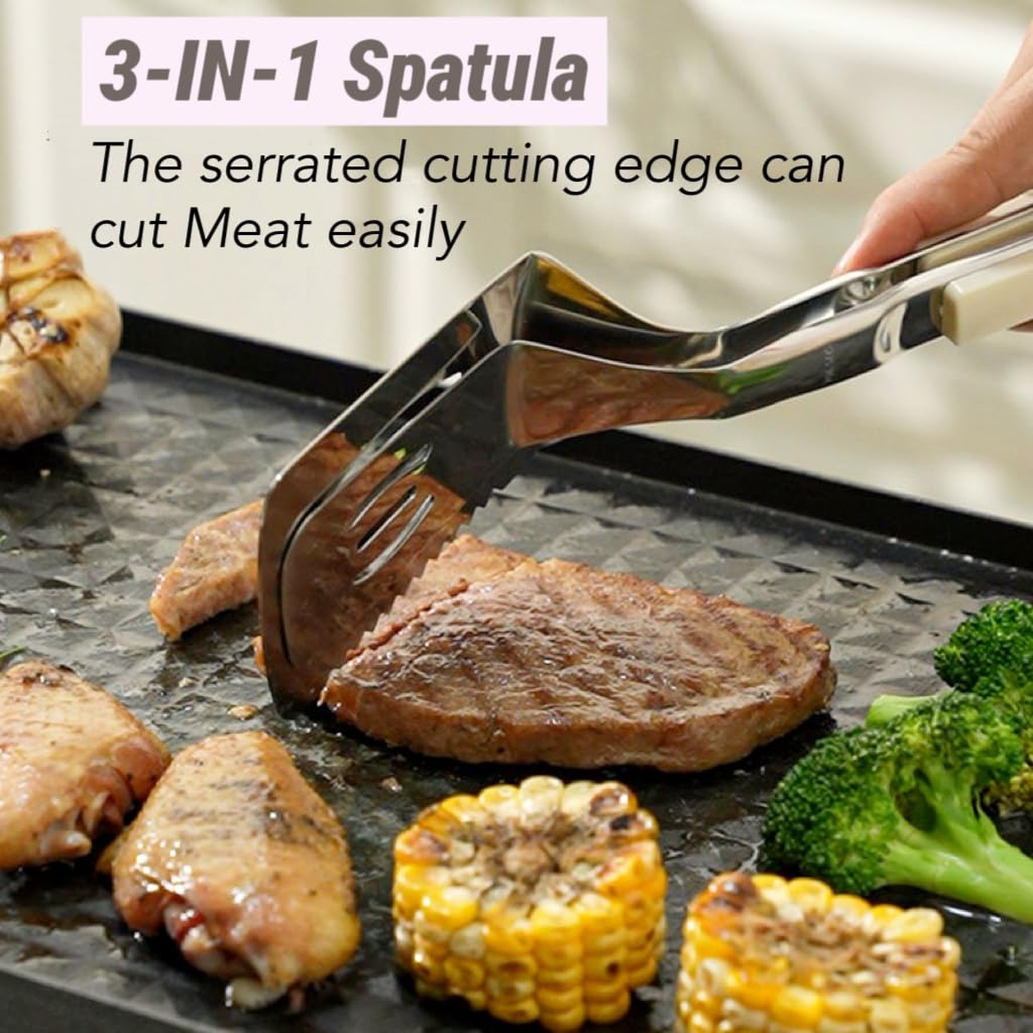 13.5-inch Anti-Scald Serrated Spatula Tongs Multi-Functional Stainless Steel …