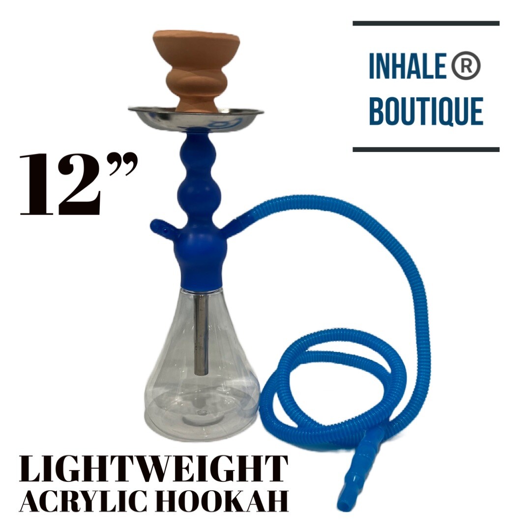 Lightweight Acrylic Hookah Set “UNIQUE” BLUE 12” / Traveler Size / Unglazed Bowl
