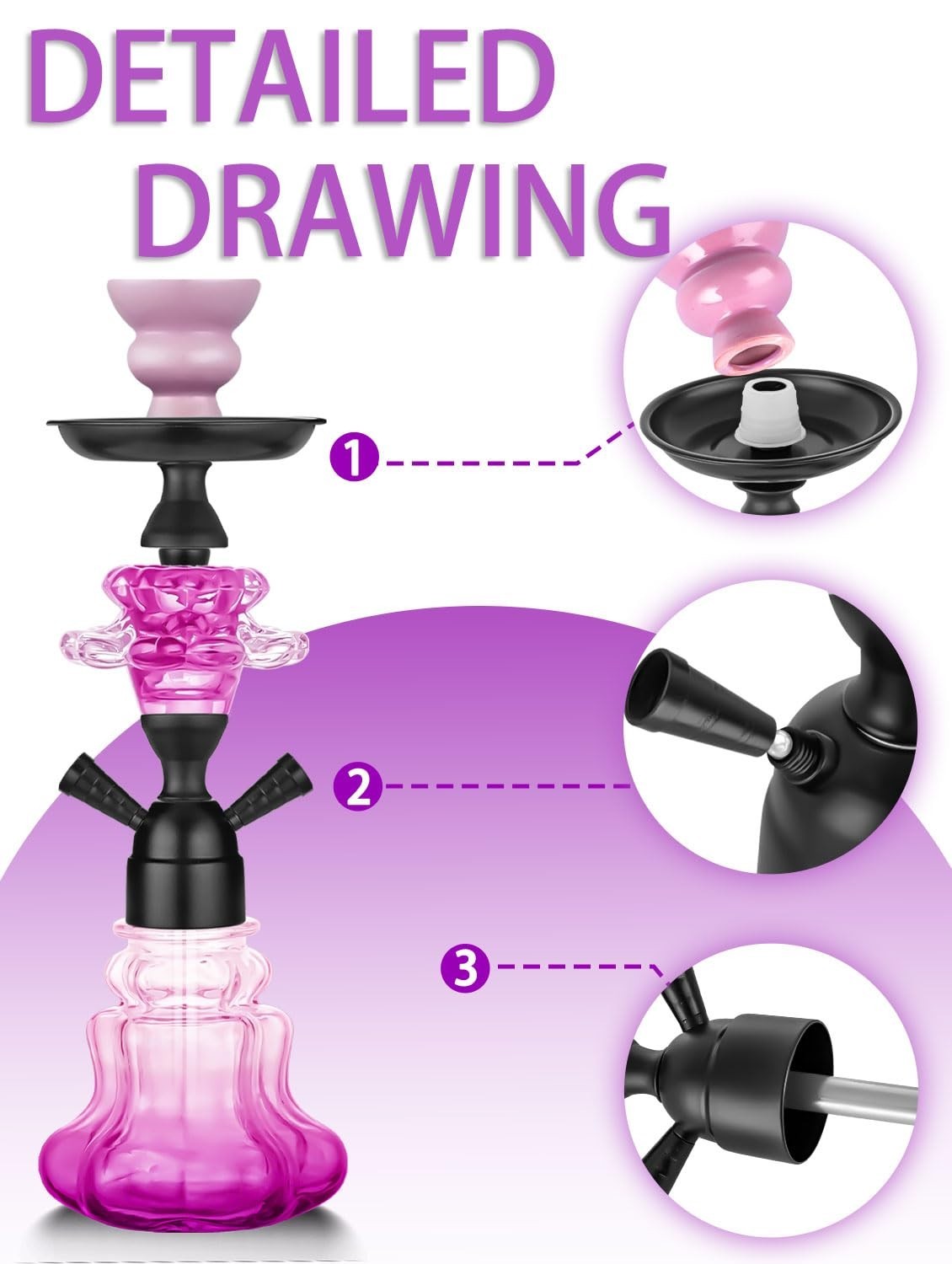 Complete Hookah Set 14&Prime; Shisha with Glass Vase, LED Hose, Foils, Bowl & Coal Ton