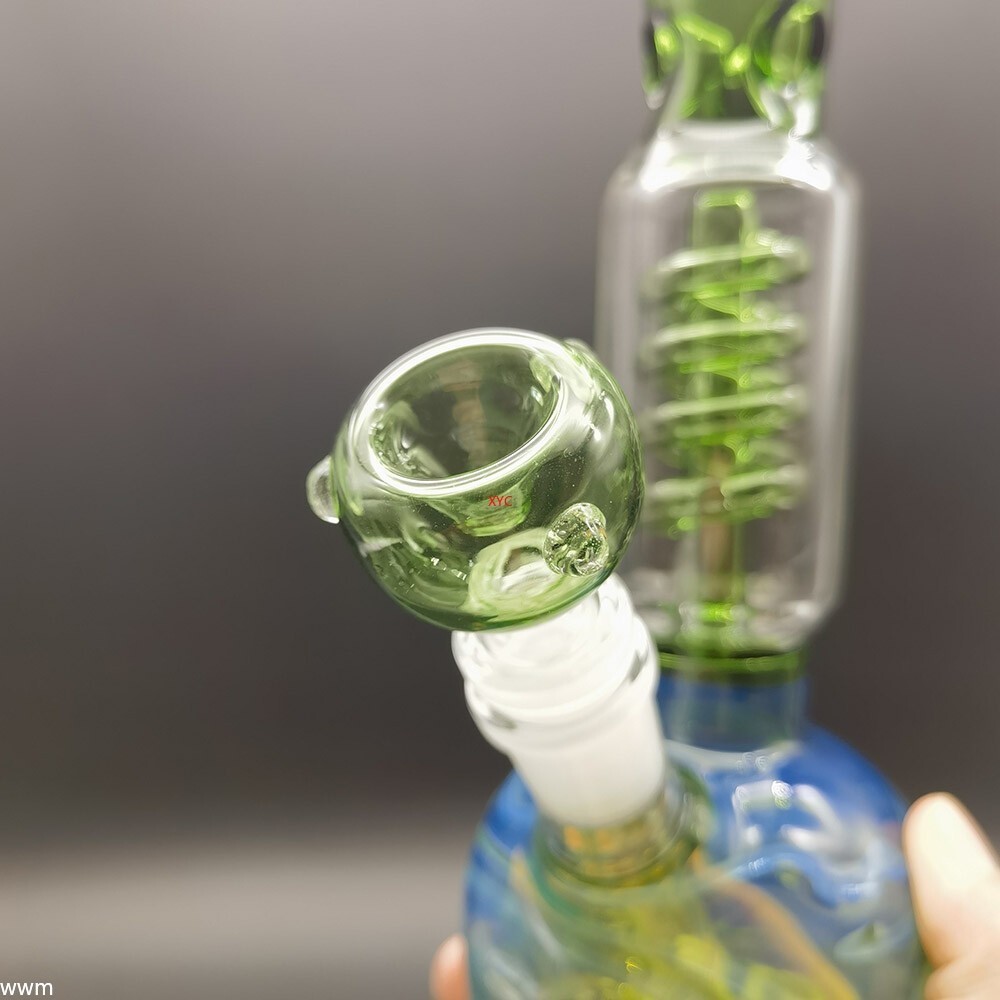 9.5&Prime; Green Glass Water Pipe Bong Shisha Pipes Smoking Hookah W/ 14mm Male Bowl