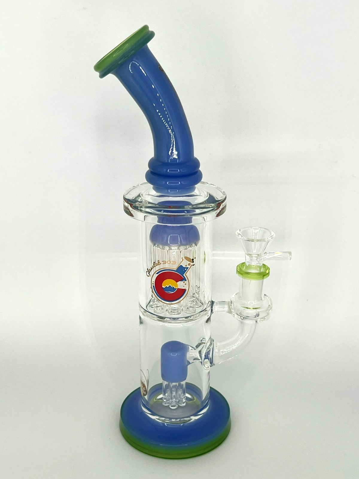 11&Prime; GLASSLAB 303 DOUBLE TREE PERC RIG BONG PIPE 14MM BOWL THICK GLASS-FREE GIFTS