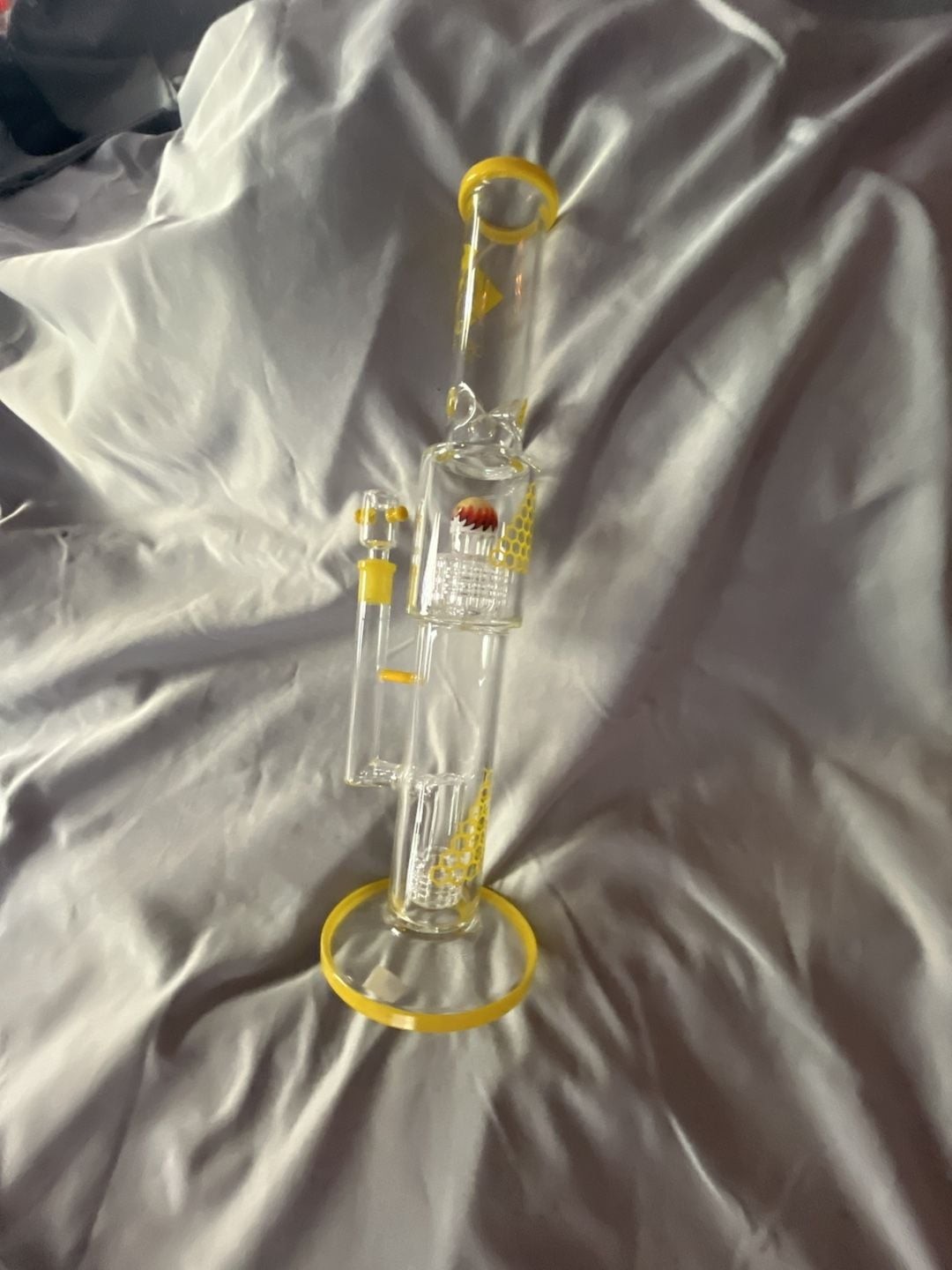 Diamond Glass 16 inch Straight Tube Heizman with Dual Gridded Matrix Perc