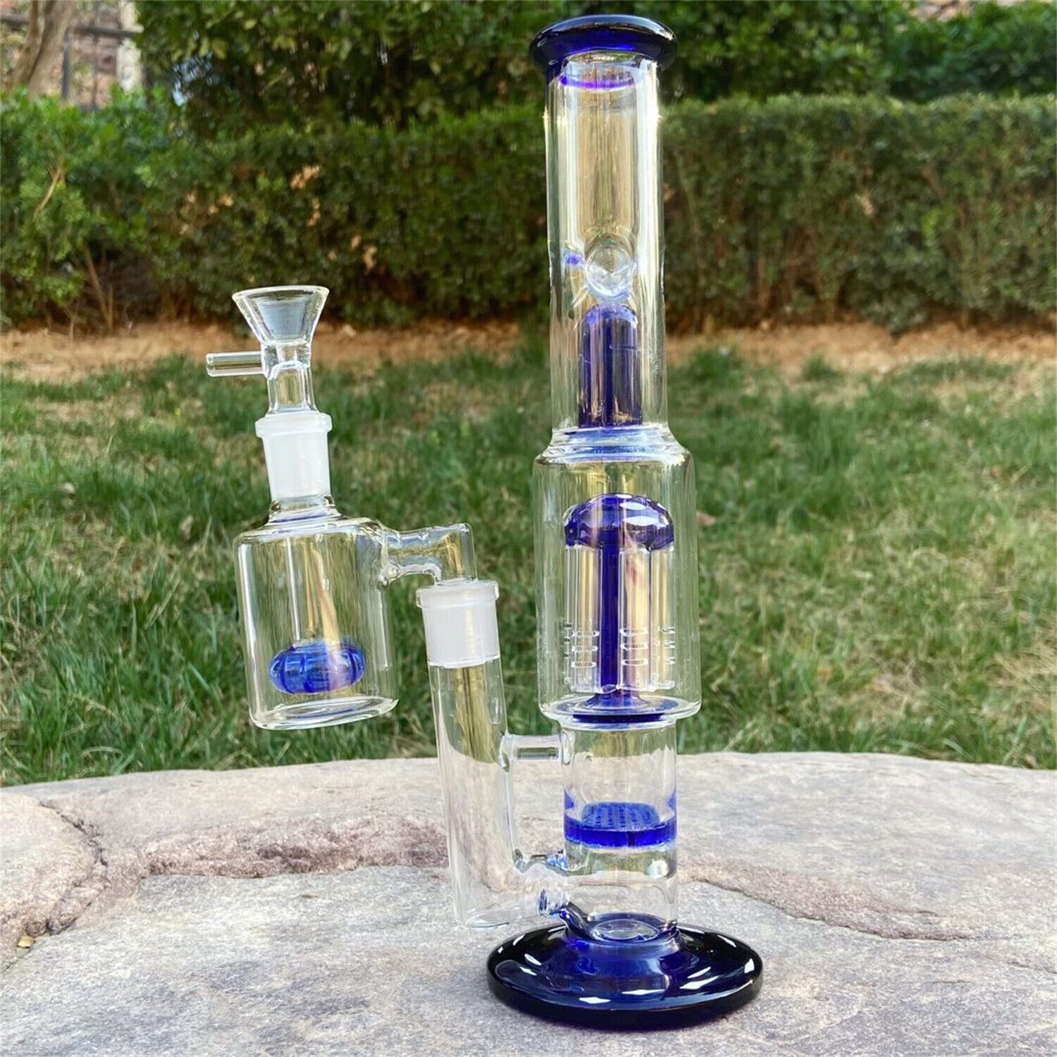 Quality 10&Prime; Blue Glass Bong Hookah Speckle Smoking Water Pipe W/Blue Ash Catcher