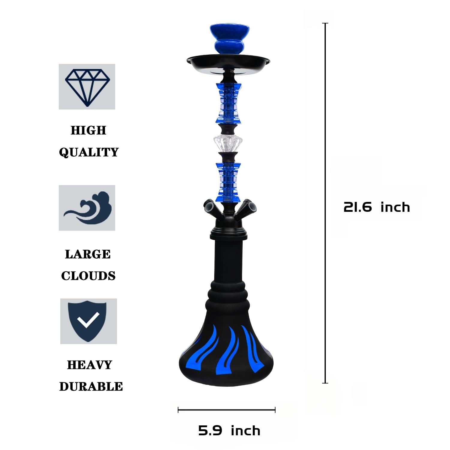 22&Prime; Hookah Set with Everything,Premium Shisha set,Up 22 inches, BLUE