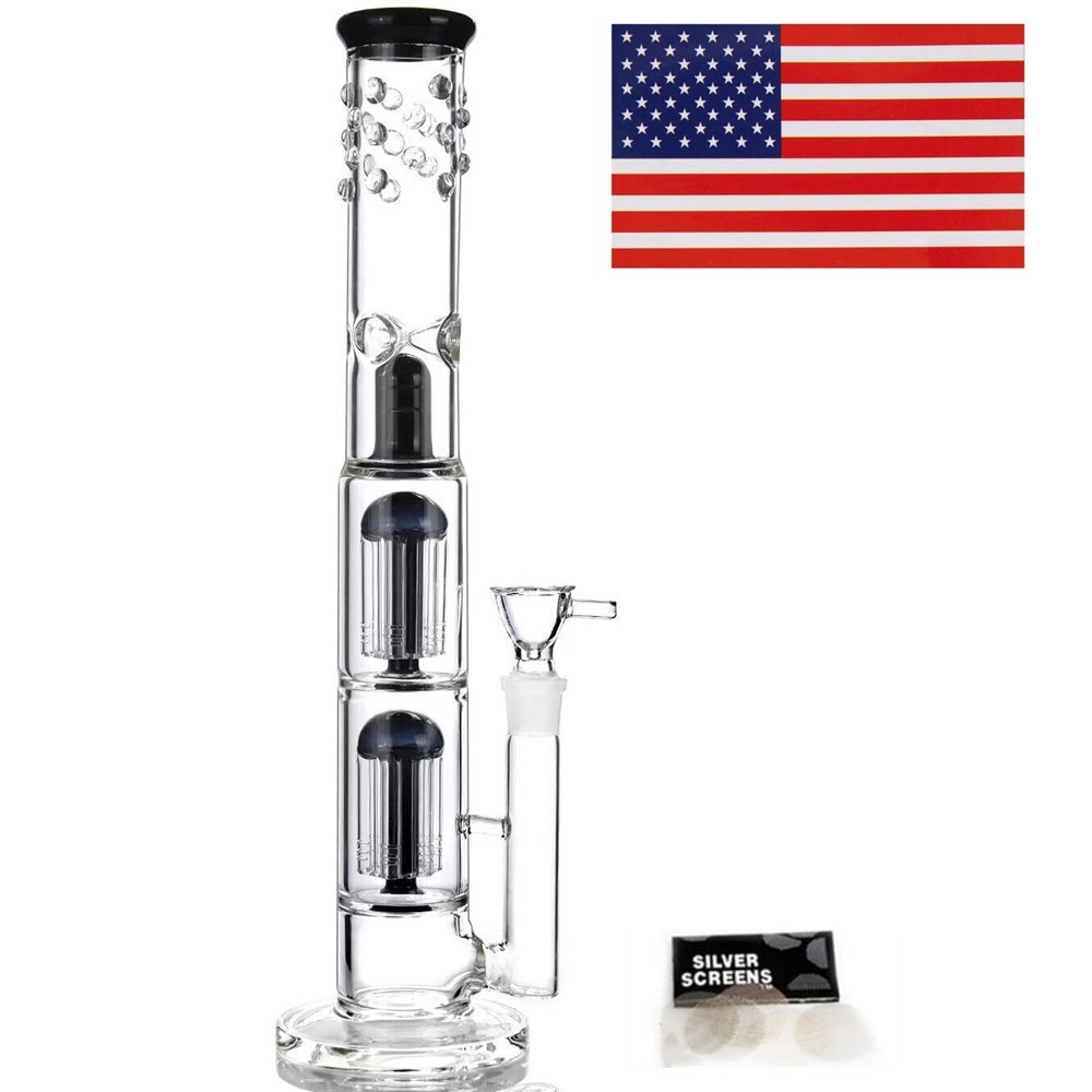 16inch Perc Glass Bong Heavy Percolate Bongs Smoking Hookah Water Pipe 18mm Bowl