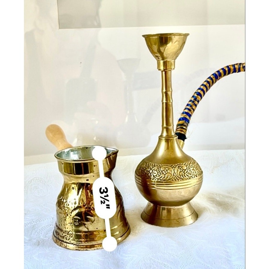 Vintage Brass Hookah Turkish Coffee Pot Handmade Engraved Middle Eastern Decor