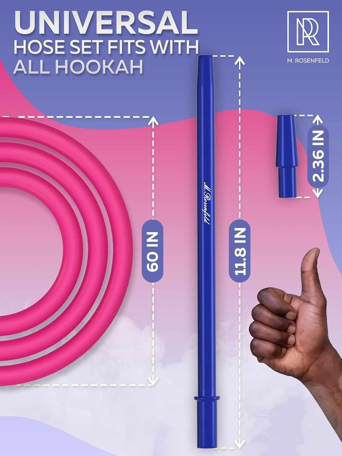 60&Prime; Pink Hookah Hose with Blue Easy-Grip Mouthpiece for Smooth Smoking