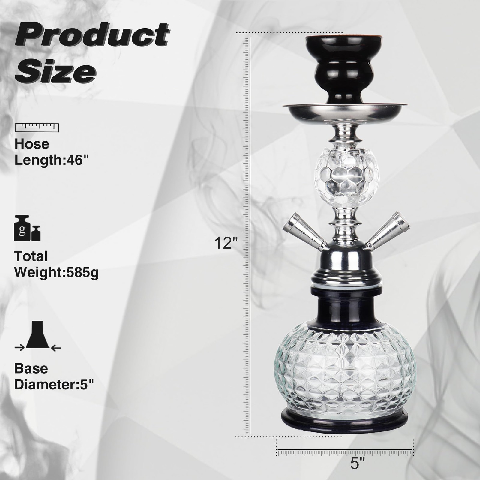 SERdeerCH Hookah 2 Hose Complete Set Silicone Tube Ceramic Bowl black