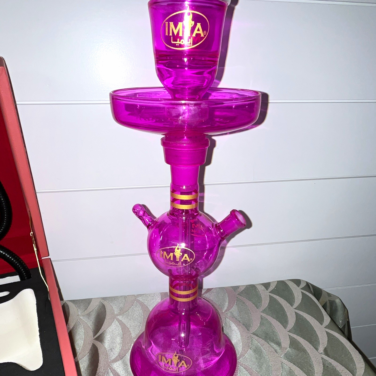 IMYA Pink Portable Glass Hookah Set 15” Shisha Complete Lock Hard Travel Case