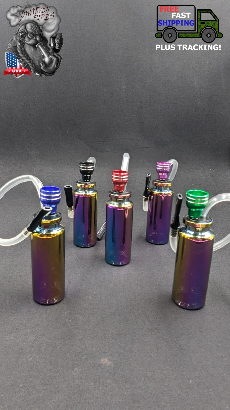 4&Prime; Hookah Smoking Tobacco Water Pipe Bong w/ Hose Rainbow