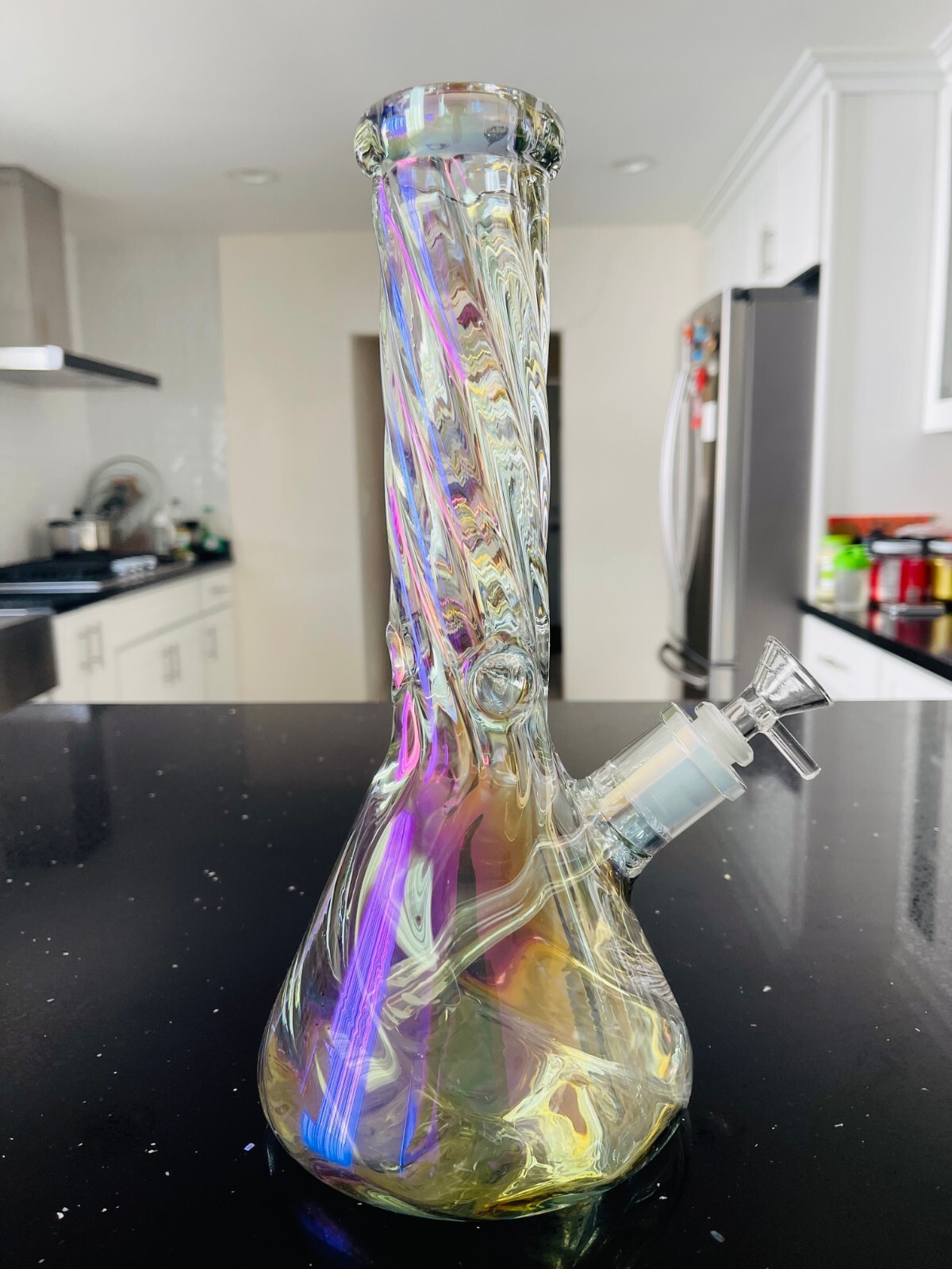 12&Prime; Thick Iridescent Beaker Heavy Glass Water Bong