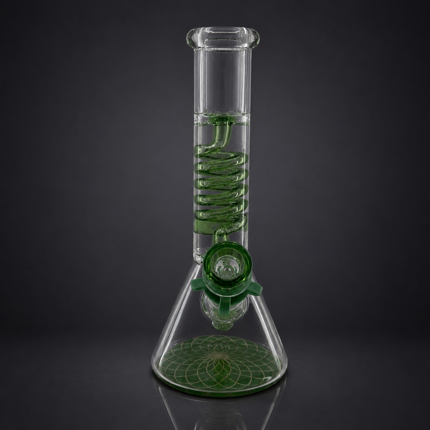 10&Prime; Green Glycerin Coil Freezable Tobacco Beaker Bong Glass Water Pipe 14mm Bowl