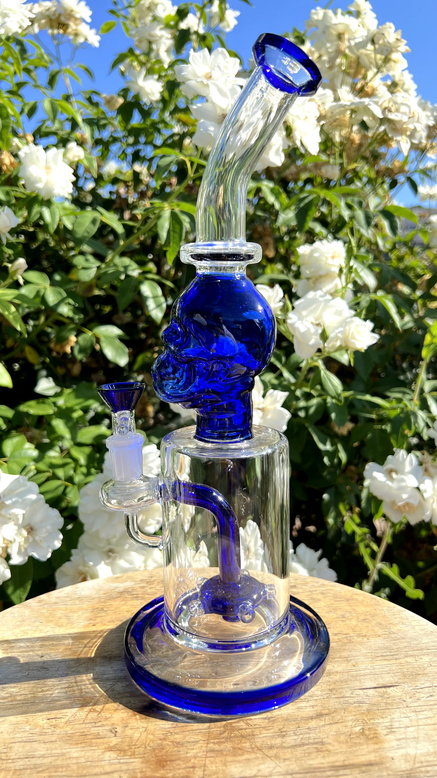 17&Prime; Blue Glass Beaker Skull Head Bong Bubbler Percolator Free Bowl Free Shipping