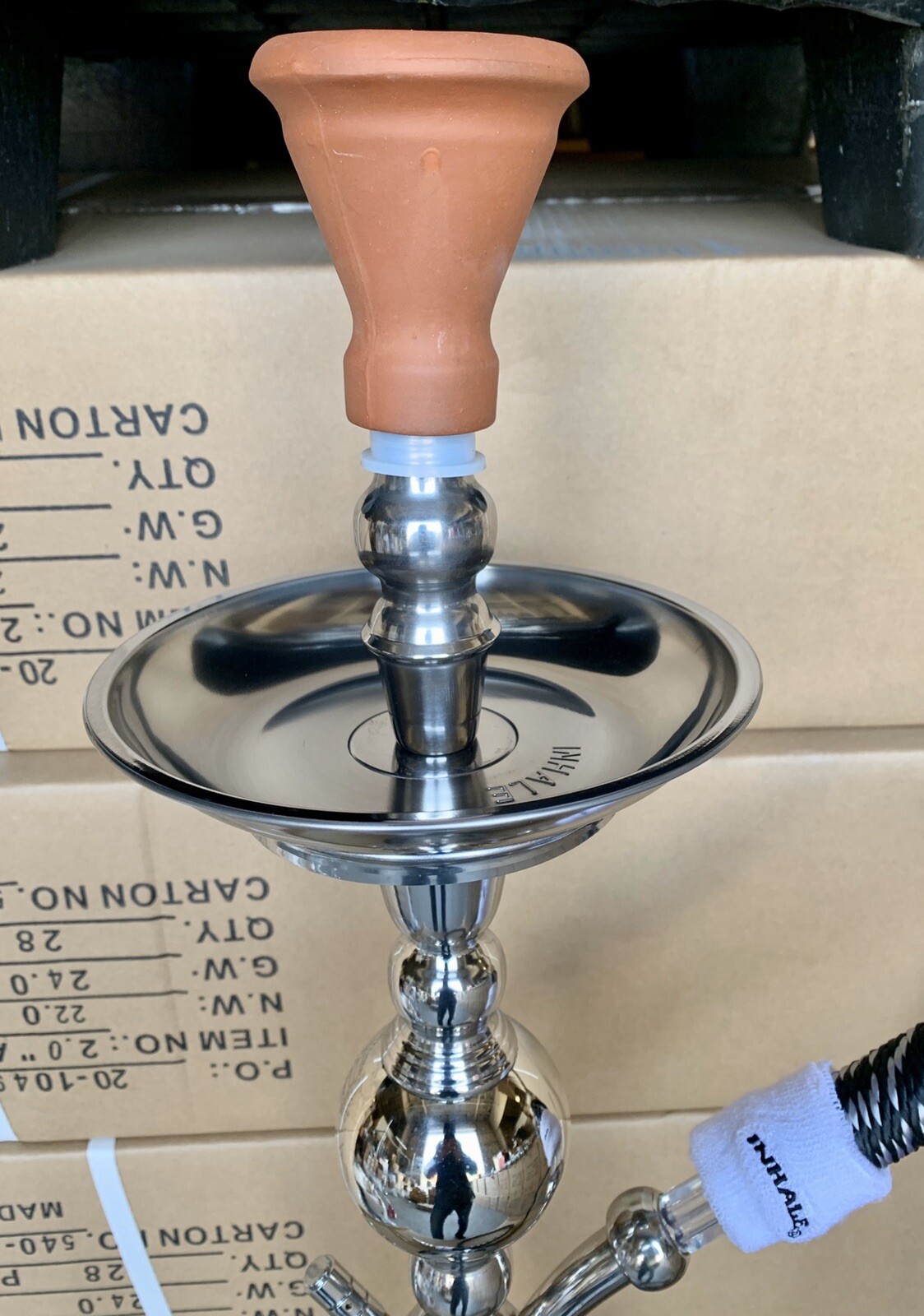 INHALE 26 “ STAINLESS STEEL EGYPTIAN STYLE HOOKAH WITH A LARGE WASHABLE HOSE