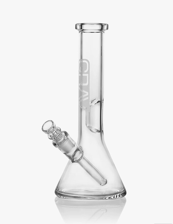 GRAV® SMALL 8.25” CLEAR BEAKER BASE GLASS WATER PIPE, Authorized Dealer,