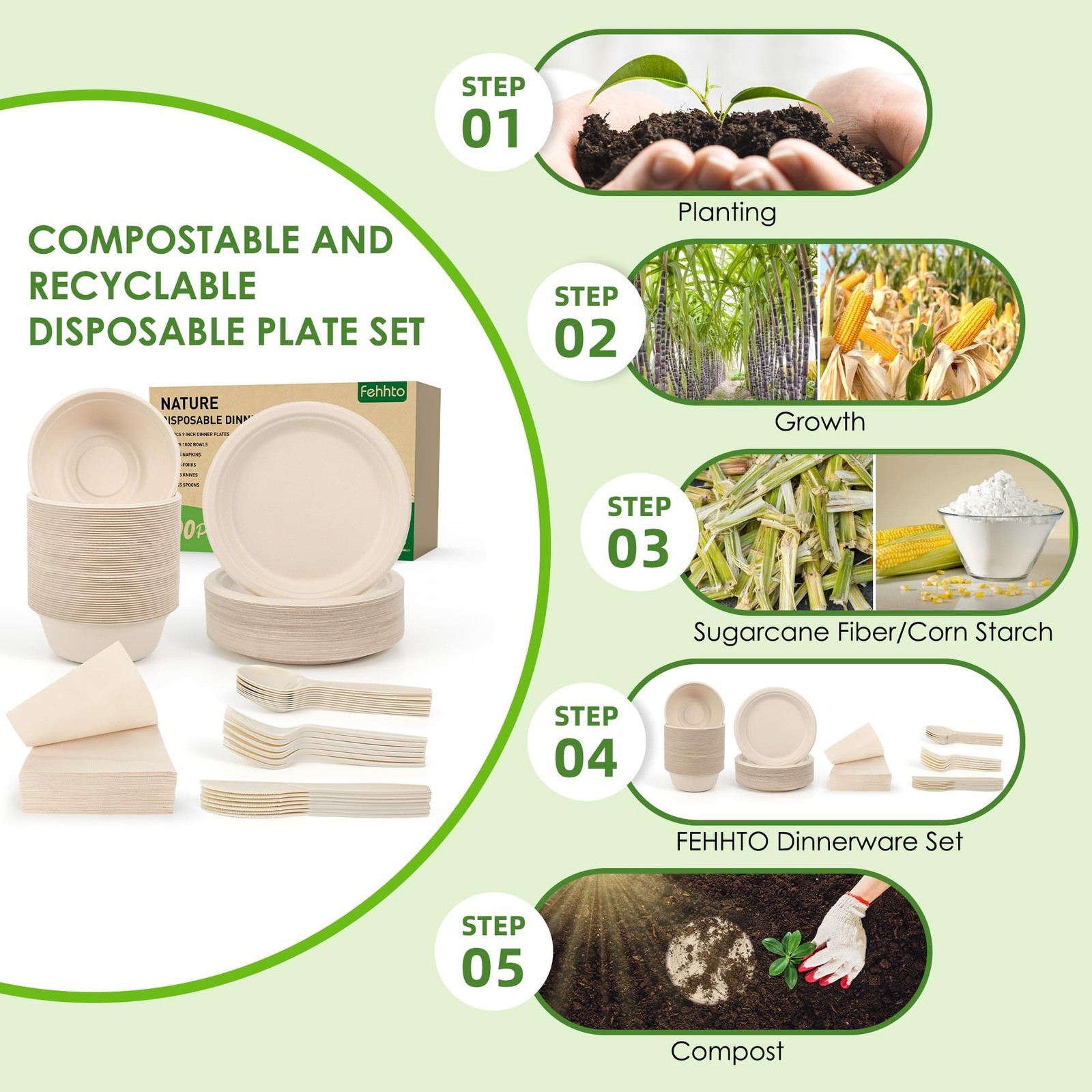 Disposable Paper Plates Set 300PCS Compostable Sugarcane Plates, Bowls | Heav…