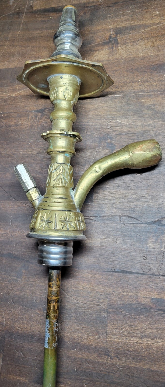 Antique Arabic hookah pipe brass Middle Eastern 16&Prime; Egyptian Tobacco