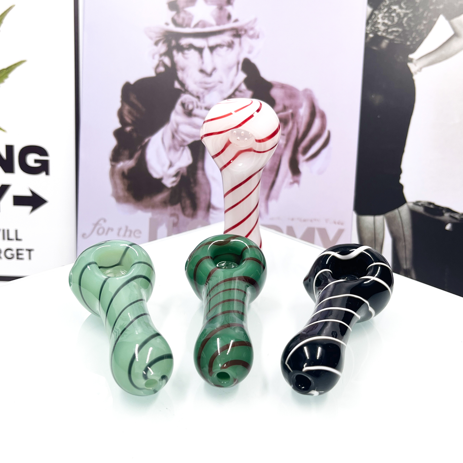 2PCS 3 inch Random color Wigwag Pattern Glass Smoking SpoonHandpipe NEW!!
