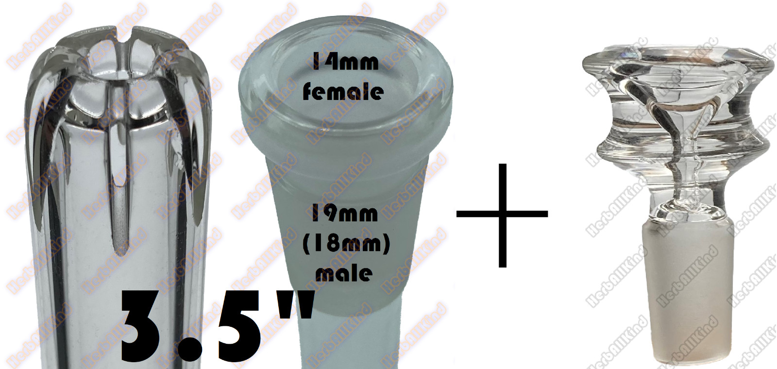 3.5&Prime; Glass Downstem Vertical Cut Perc 19mm ( 18mm ) to 14mm Low Profile + Bowl