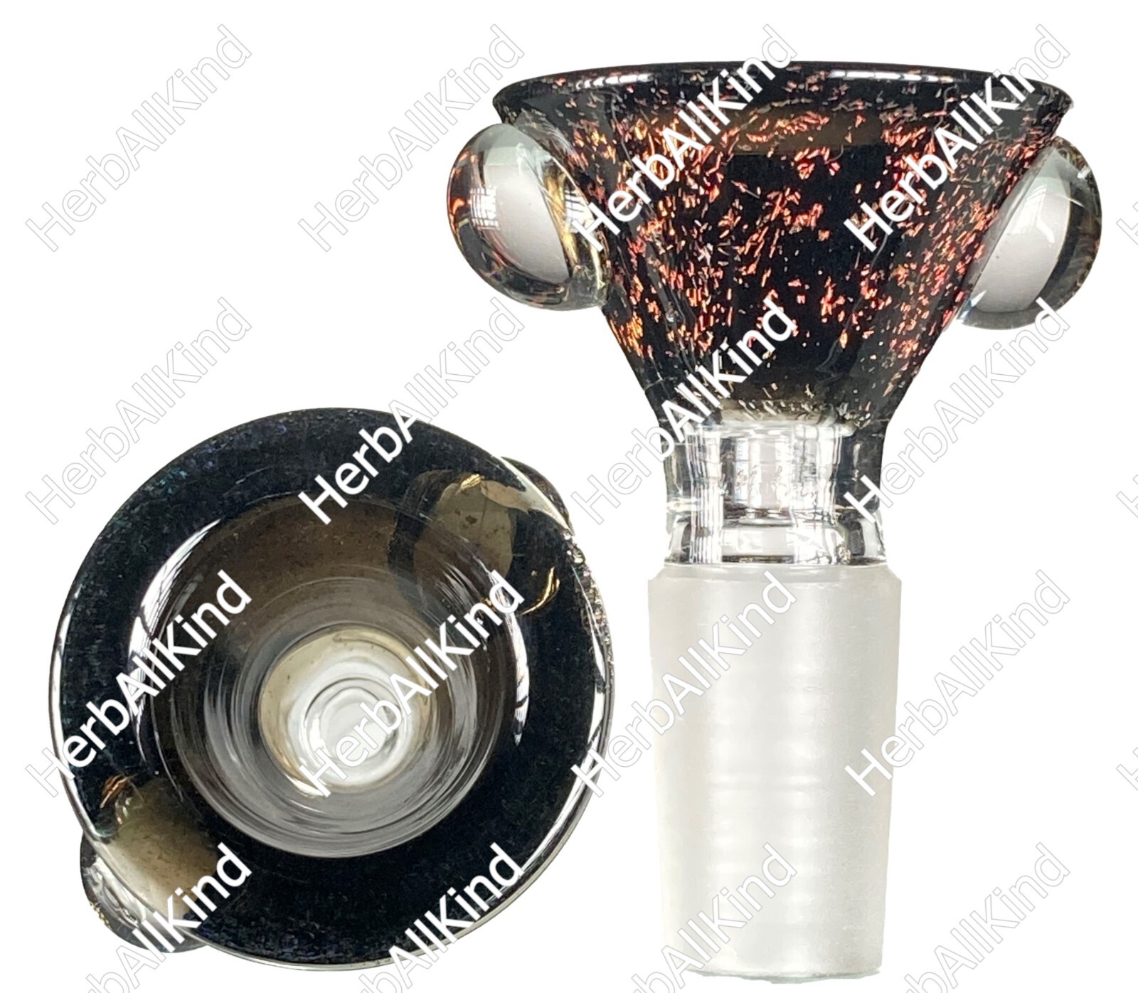 14mm Male Smoke Glass Funnel Bowl Red Glitter Orange/Gold Crushed Dichro Glass