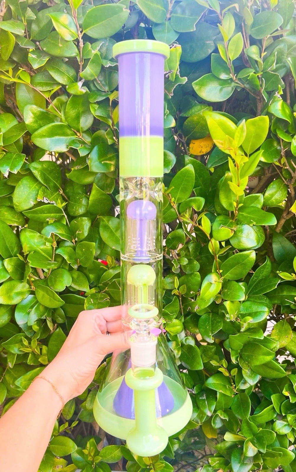 Milky Purple Green 18 Inch Water Pipe Bong Large Tall Triple Perc