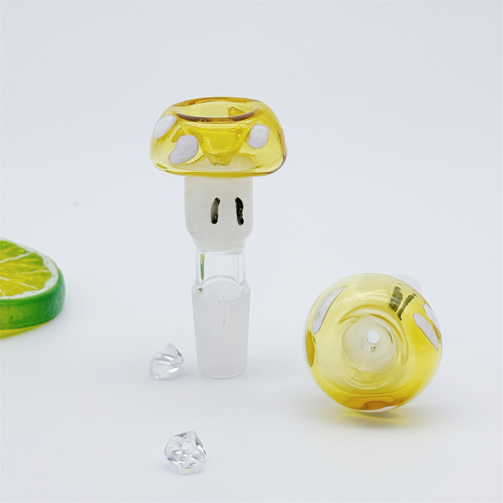 2pcs 14mm male Glass Bowl Slide Mushroom Yellow Pyrex Replacement For Glass Bong