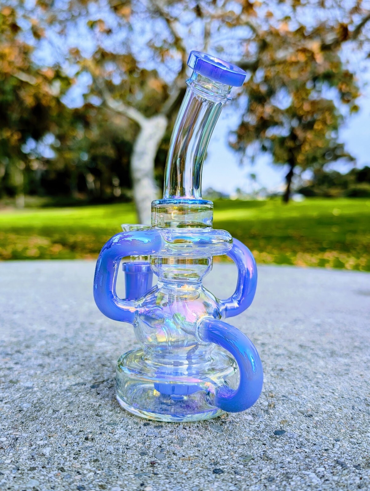 8&Prime; Blue Rainbow Recycler Matrix Tobacco Smoking Water Pipe Hookah Bubbler Bong