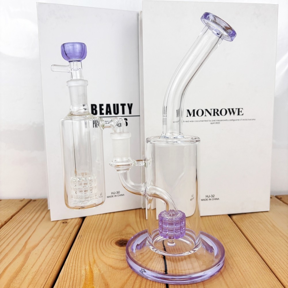 9&Prime; Purple Glass Bong Dual Matrix Perc Smoking Water Pipe Hookah w/Ash Catcher US